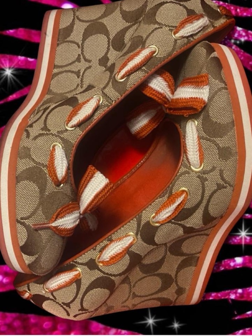 Coach Tena 7.5 Bow Sneaker Y2K Wedge Sandals